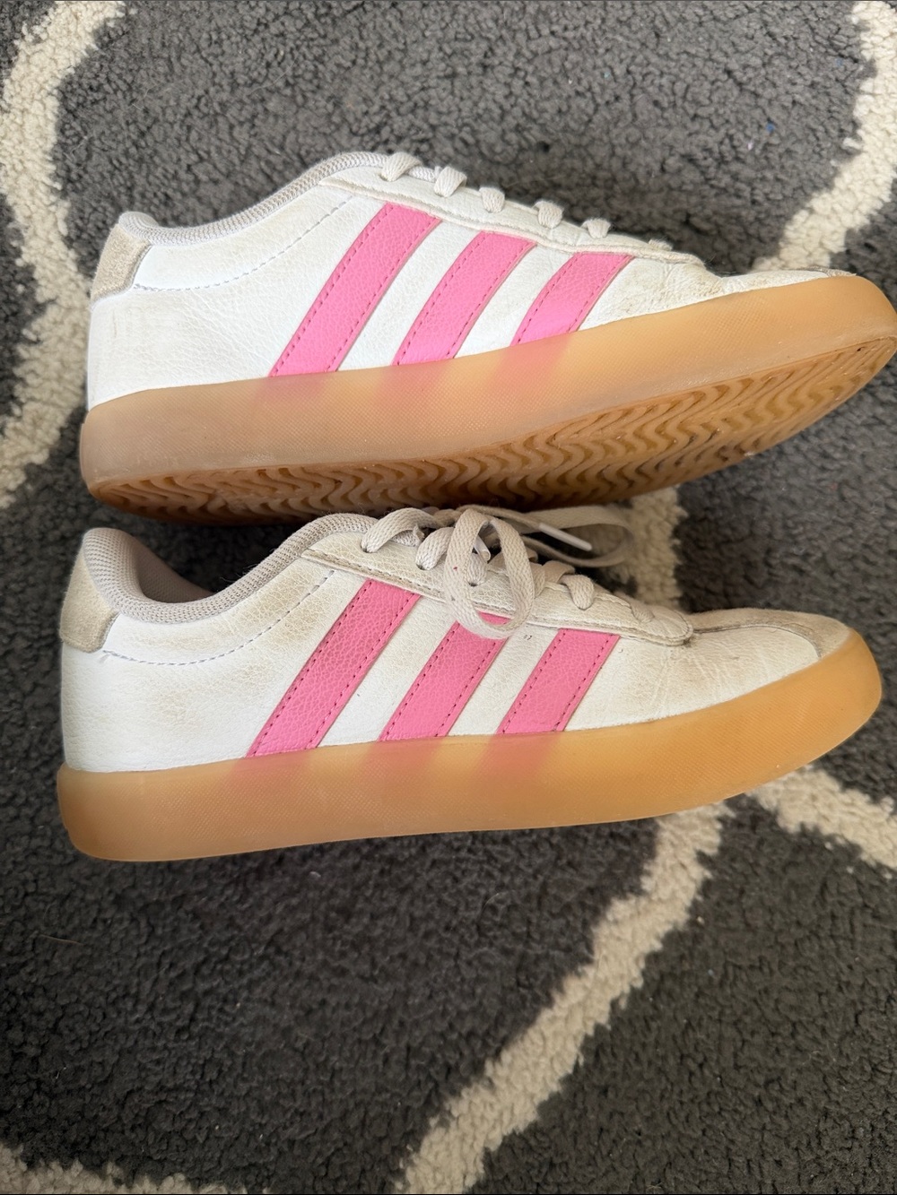 adidas White and Pink Kids Athletic Sneakers